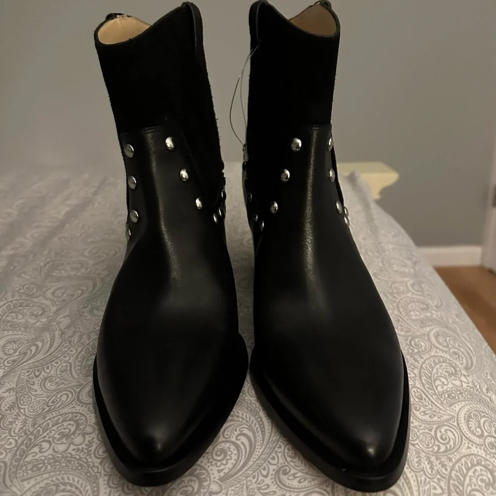 COACH Pauline Leather Suede Bootie Black 9.5 B Womens studded western ankle boot - Picture 5 of 7